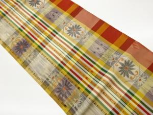 変わり縞に花模様織出し名古屋帯